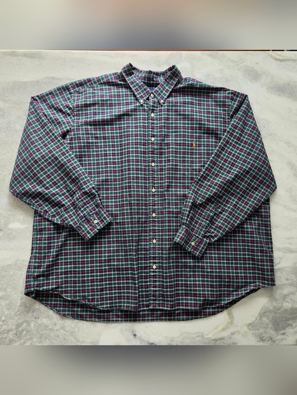 Ralph Lauren Classic Men's Plaid Button-Down Shirt in Green/Blue/Red Plaid